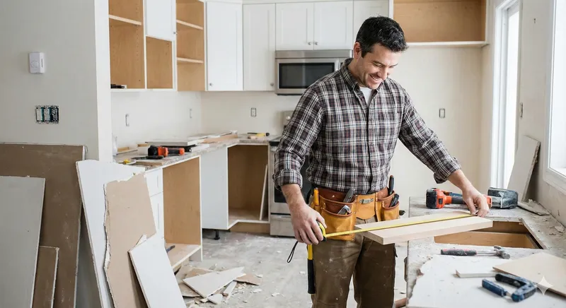 Handige klusjesman met gereedschap tijdens verbouwingswerkzaamheden